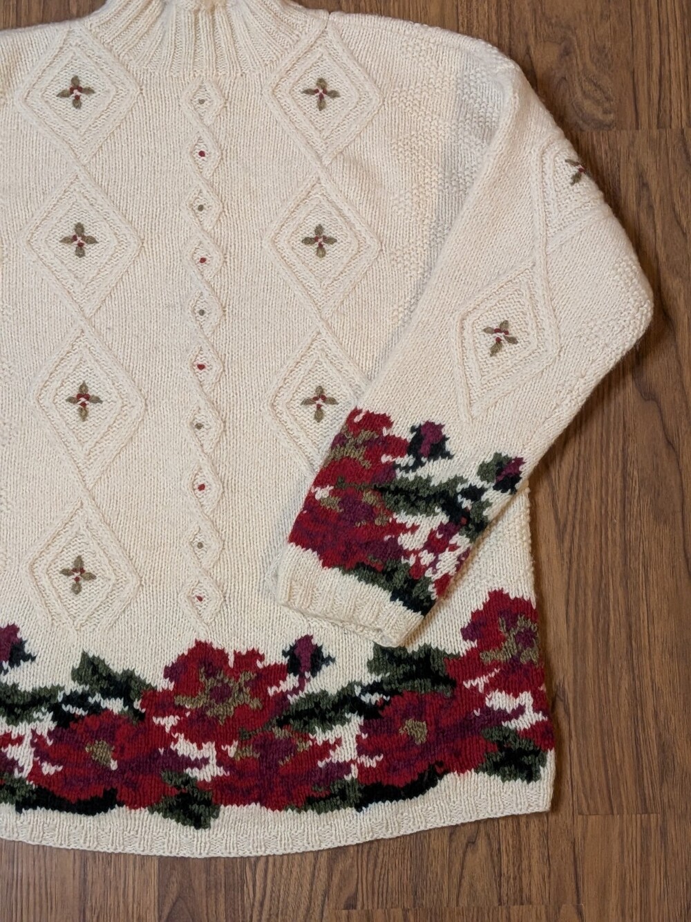 VTG LL Bean Women M 100% Wool Cable Knit Mock Neck Sweater Christmas Cottagecore - Picture 8 of 10